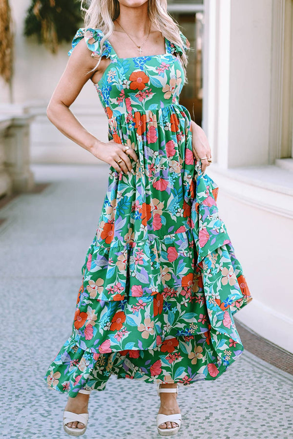 LDC Floral Print Sleeveless Ruffle Tiered Maxi Dress