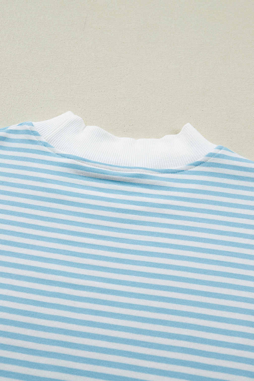 Sky Blue Stripe Cuffed Sleeve Mock Neck 2pcs Short Set