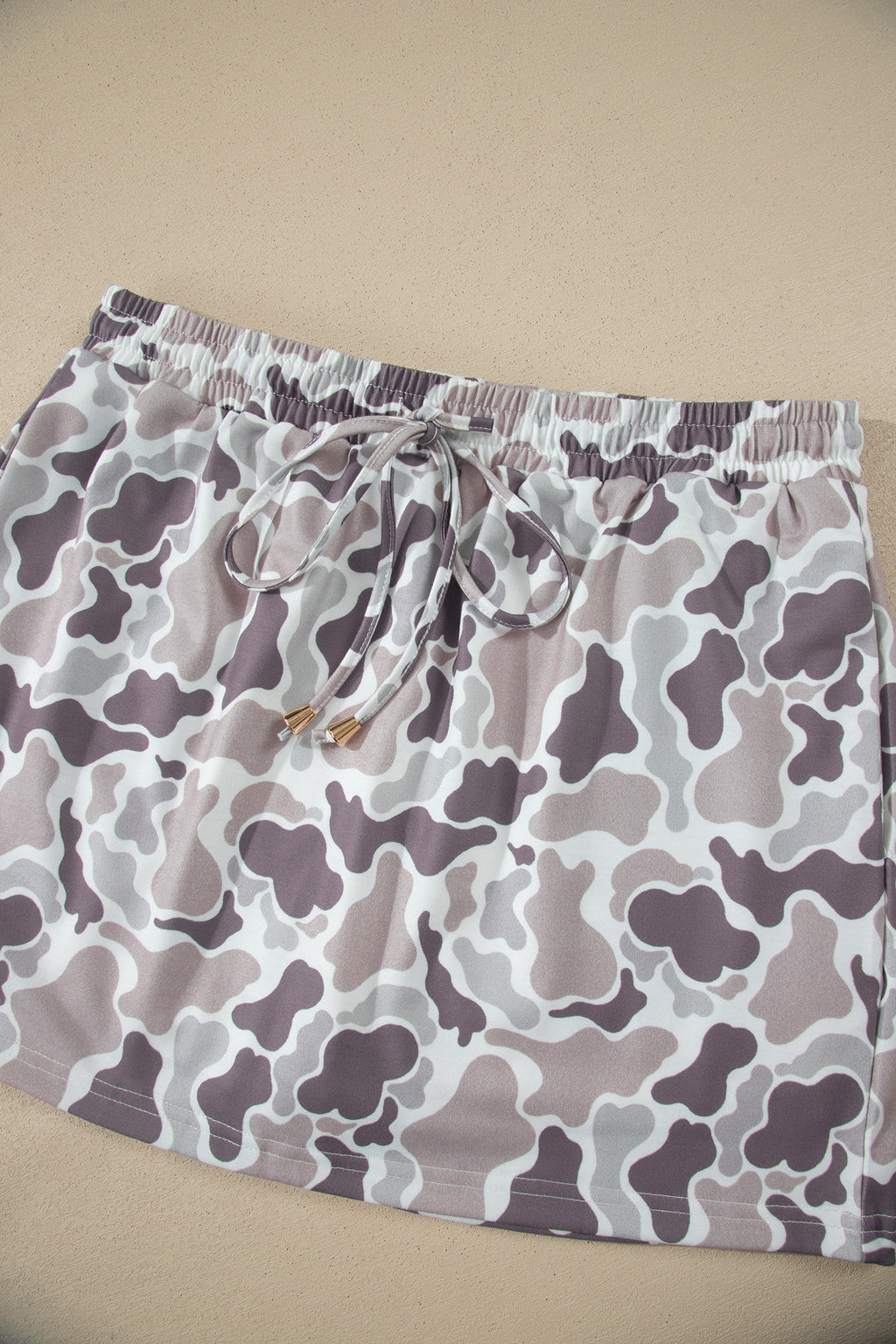 Khaki Abstract Camo Elastic Waist Drawstring Mini Skort