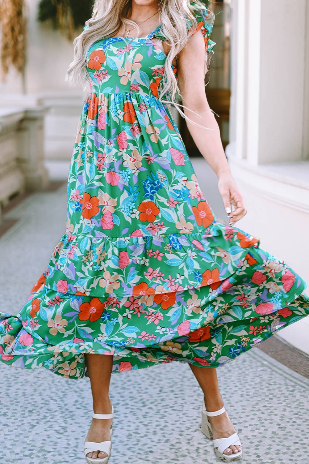 LDC Floral Print Sleeveless Ruffle Tiered Maxi Dress
