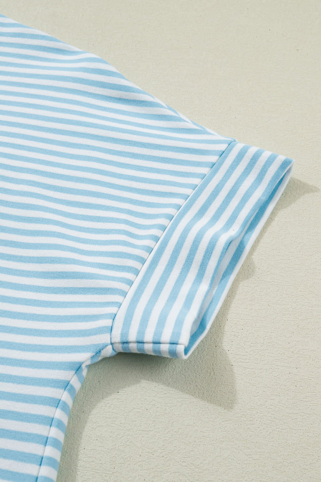 Sky Blue Stripe Cuffed Sleeve Mock Neck 2pcs Short Set