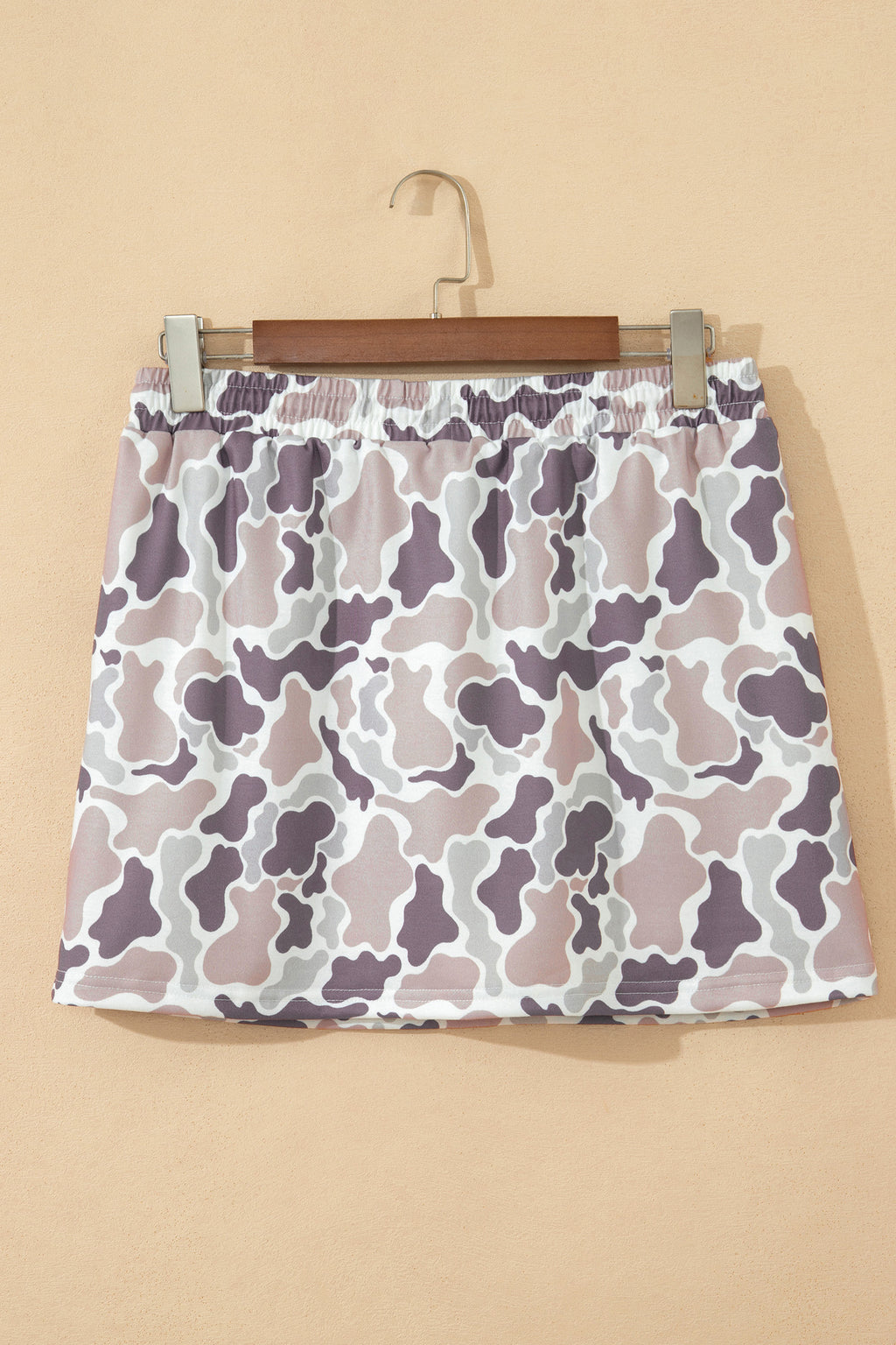 Khaki Abstract Camo Elastic Waist Drawstring Mini Skort