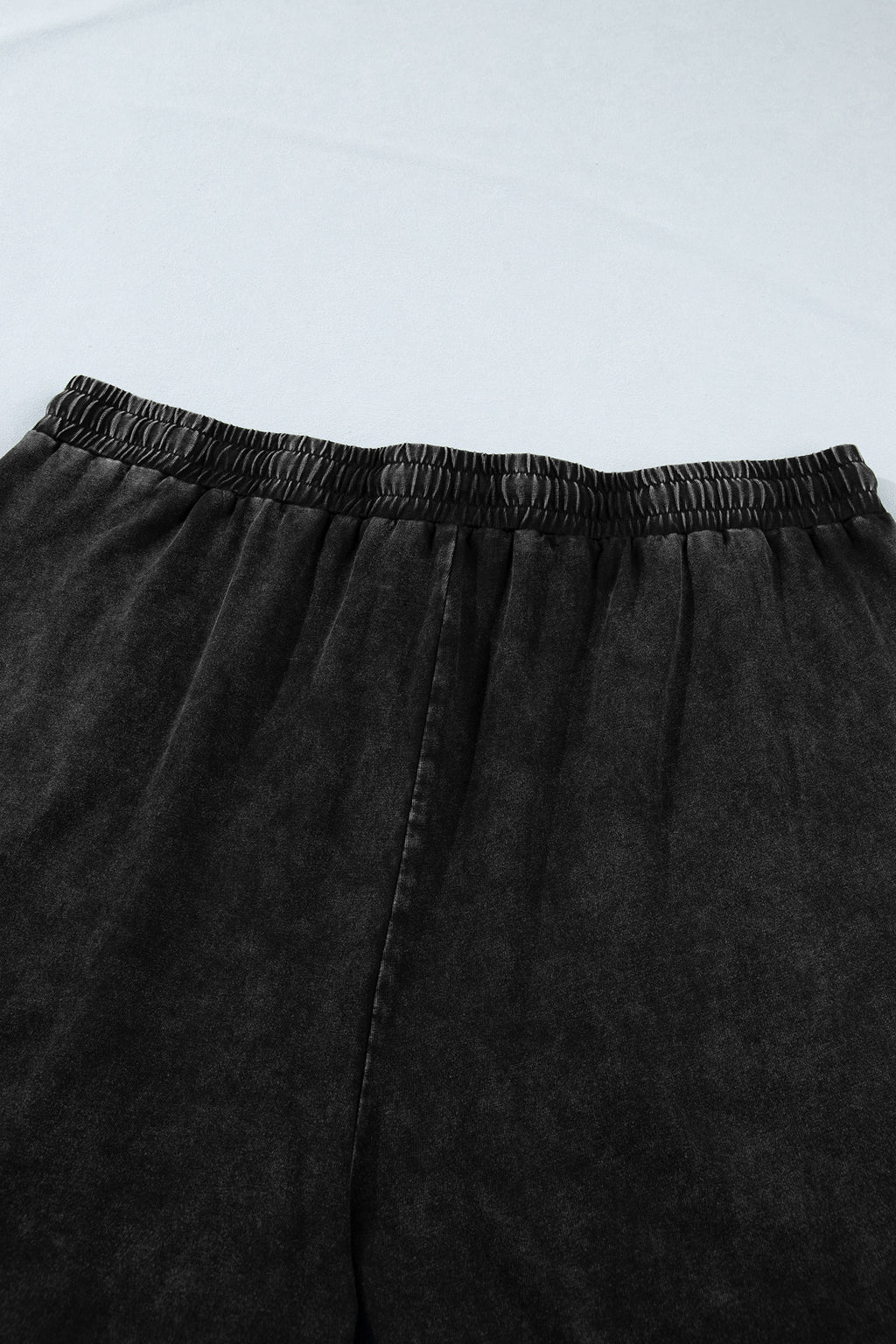 Black Mineral Wash Elastic Waist Drawstring Ruffle Hem Plus Shorts
