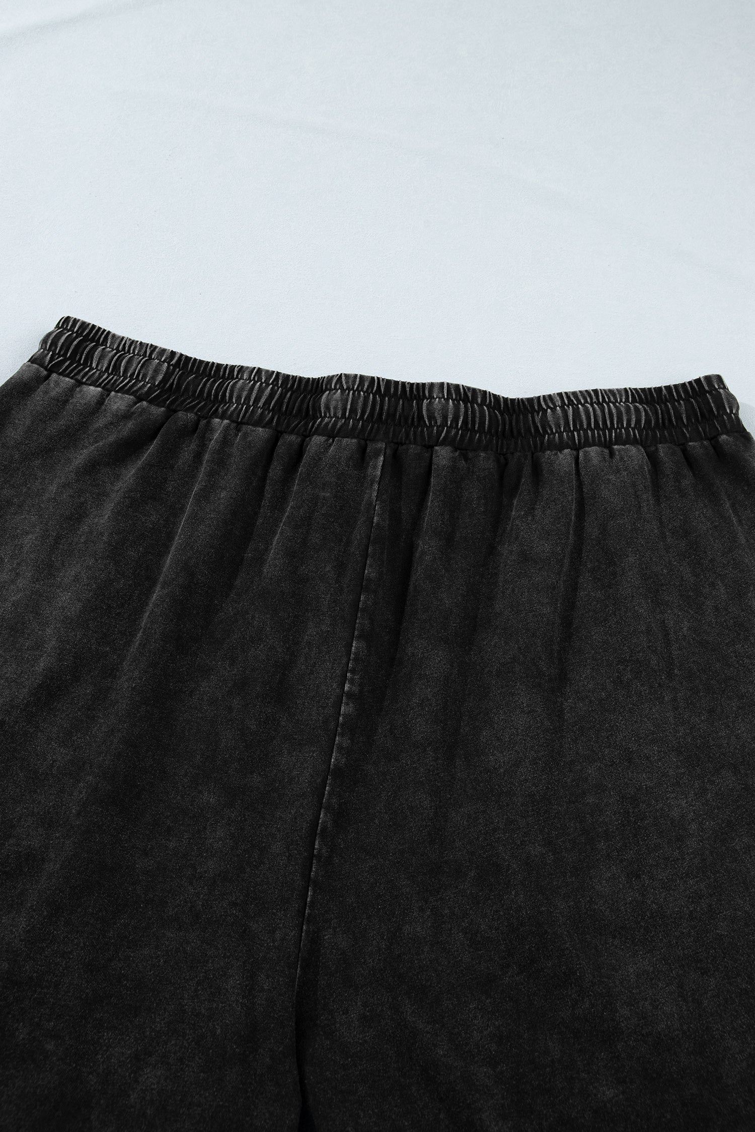 Black Mineral Wash Elastic Waist Drawstring Ruffle Hem Plus Shorts