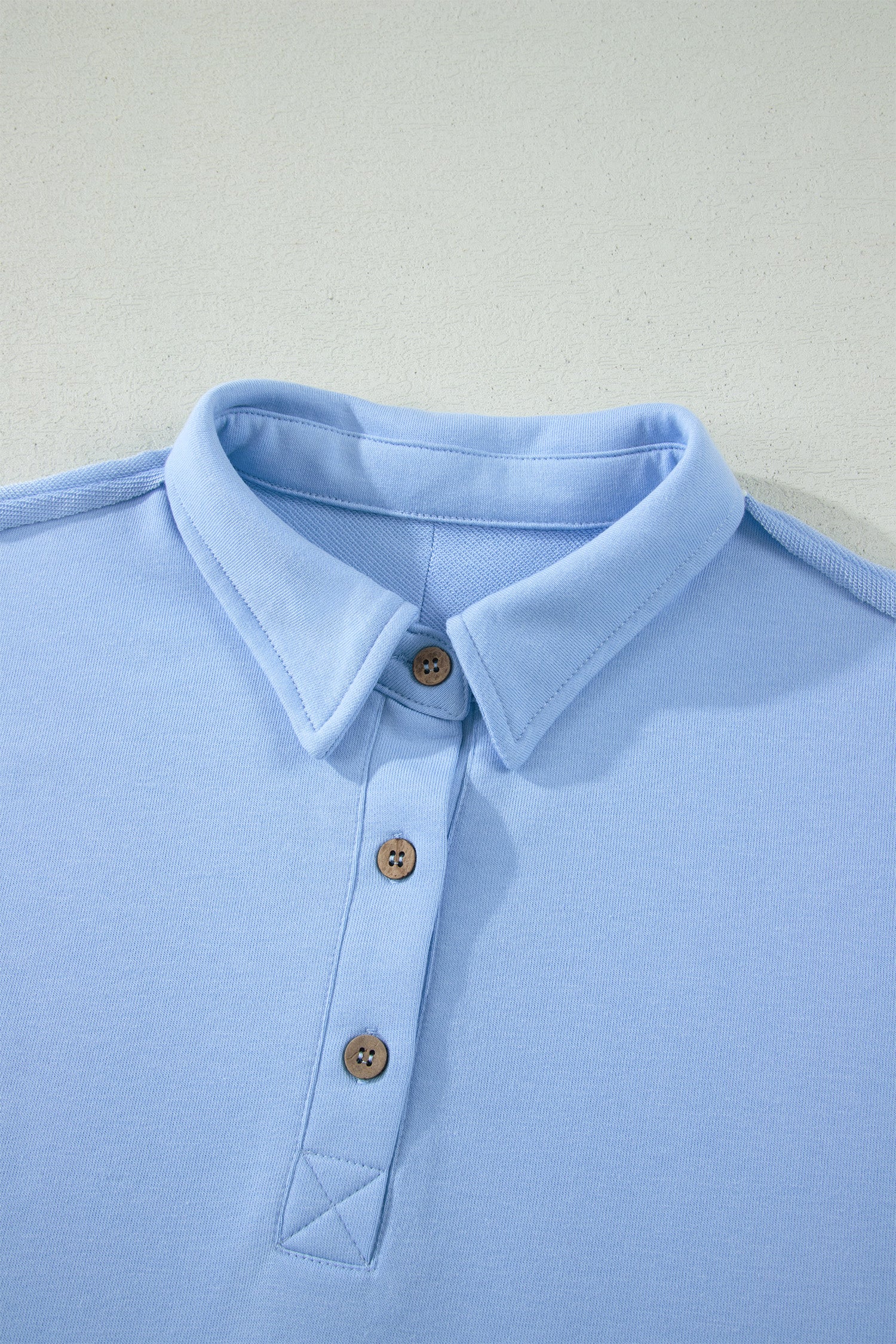 Mist Blue Loose Polo Tee Elastic Waist 2pcs Short Set