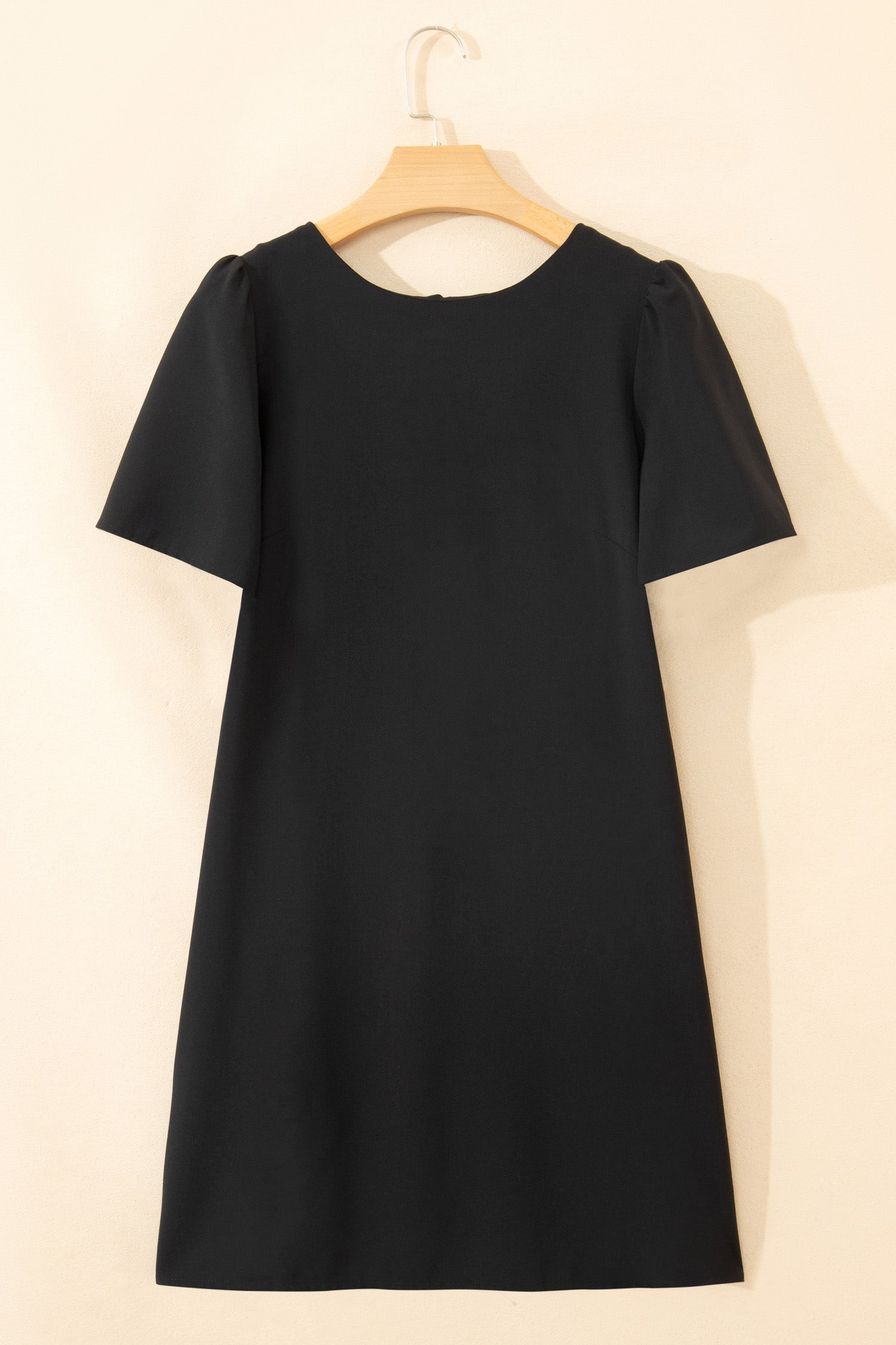 Black Bow Decor Backless Short Sleeve Shift Mini Dress