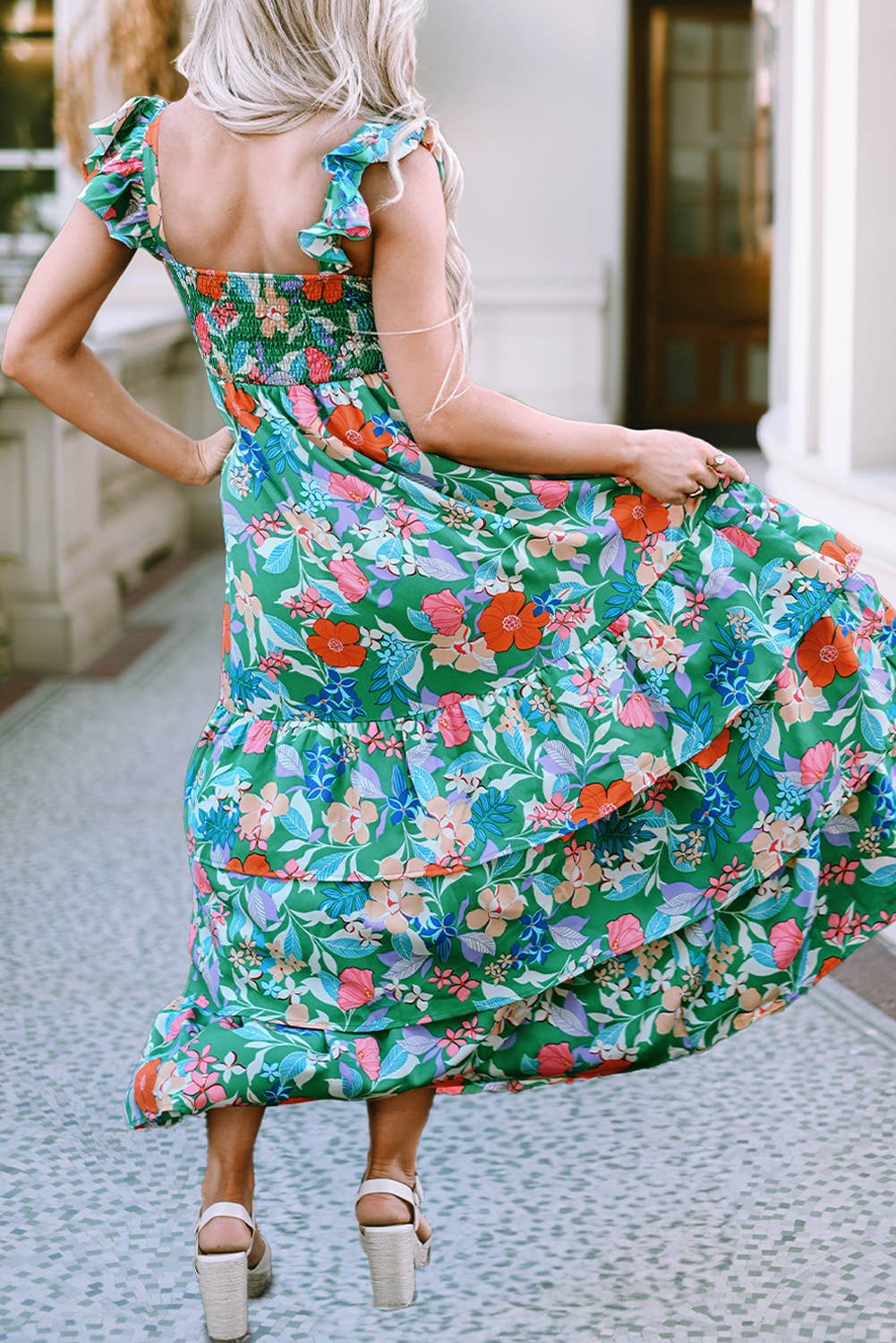 LDC Floral Print Sleeveless Ruffle Tiered Maxi Dress